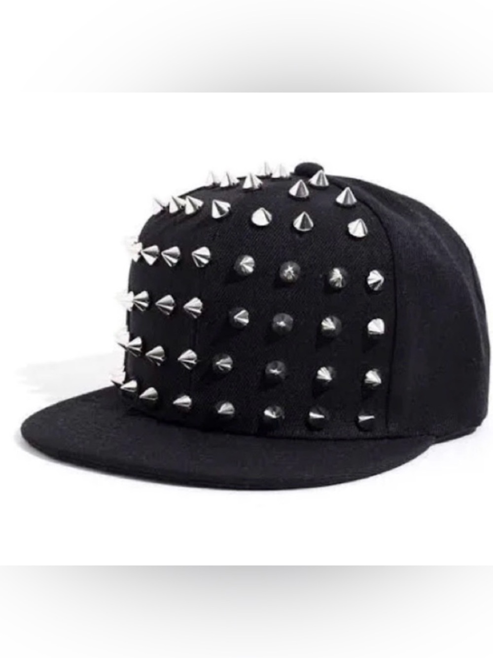 Black Studded Spike Snapback Hat - Men Accessories